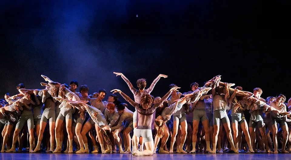 Dancers perform a large wave movement in Jera Wolfe's Arise